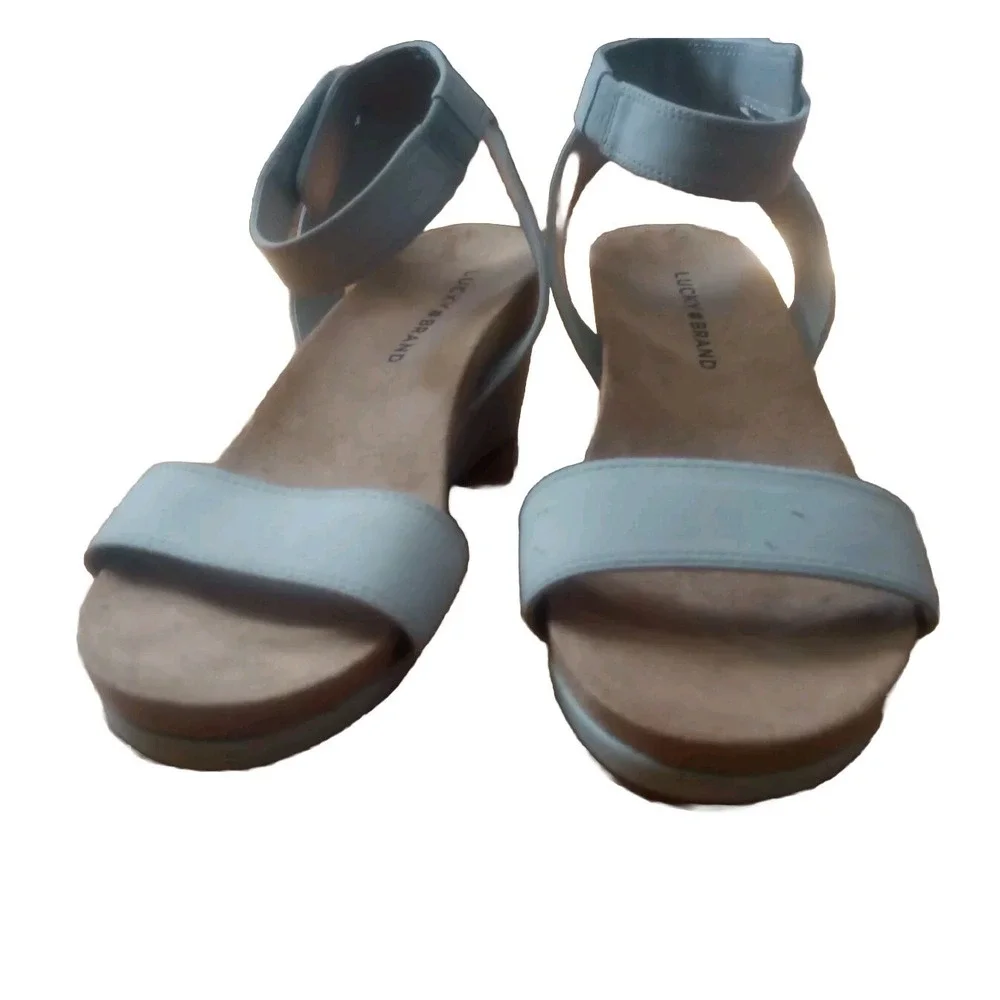 Lucky Brand Kanoa Women's Size 9 M Shoes Beige Leather Strappy Wedge Sandals